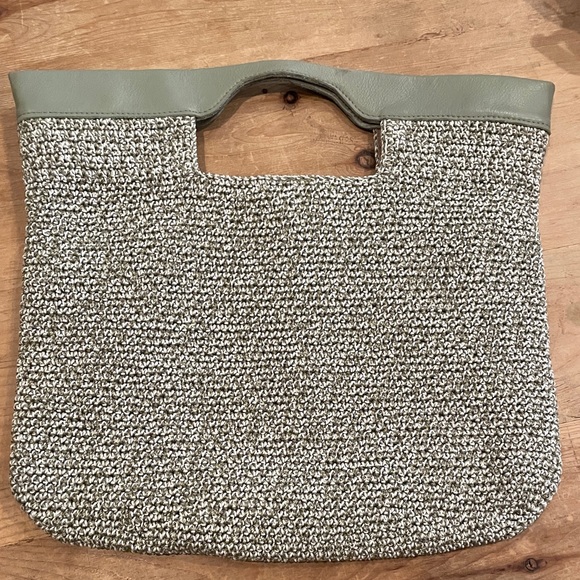 The Sak Womens Sage Green Leather Handles woven textured Handbag purse EUC - Picture 2 of 8